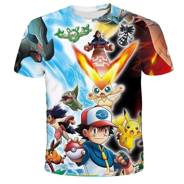 Camiseta de Pokémon 3D para niño y niña, camisa de manga corta con estampado de Pikachu, dibujos animados, ropa de Hip-hop para verano, novedad de 2023 qym unisex