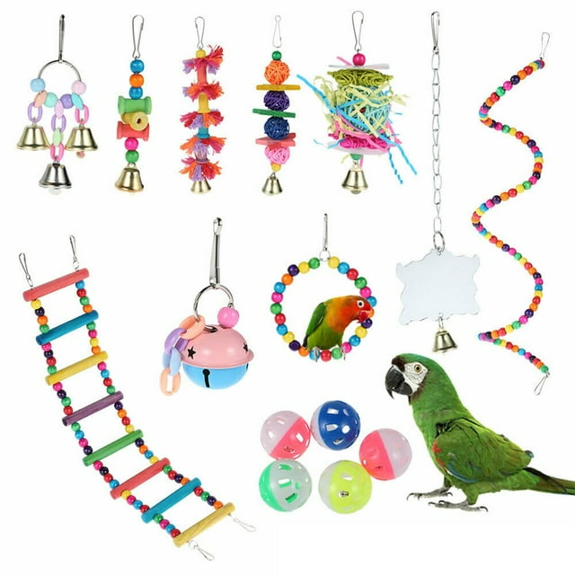 Parrot Hanging Chewing Toys Metal Rope Small Ladder Stand Budgie Cockatiel Cage Bird Toy Set