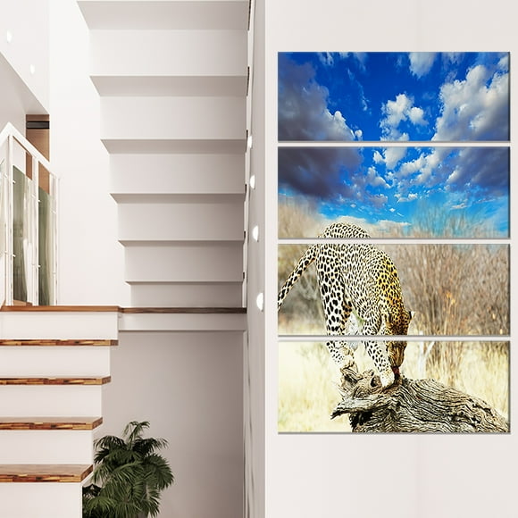 Leopard Feeding on Tree Trunk - Extra Large African Canvas Art Print