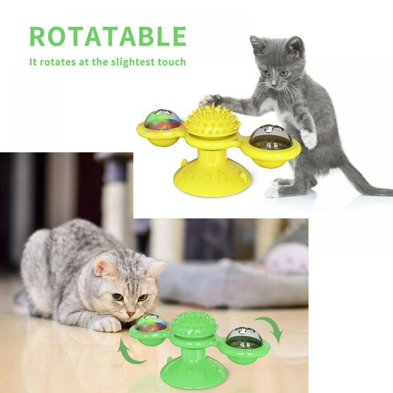 Cat Food Puzzle, Windmill Cat Toy, Turntable Food Dispenser,  Multifunctional Interactive Teasing, Funny Kitten Toys Cat Leaking Food  Puzzle Toy with Strong Suction Cup 