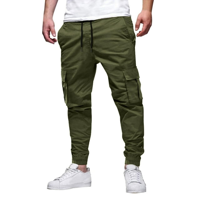 LOVZFMLL Cargo Pantalons pour Hommes Mode Décontractée Confortable Poche Solide Taille Cordon de Serrage Pantalons Réguliers