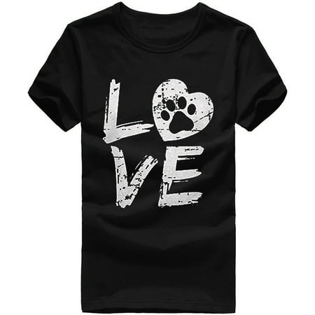 

Hearts T-Shirt Women Regular Fit Casual Short Sleeve Crewneck Letters Graphic Basic Tees Cute Cat Paw Print Summer Tops