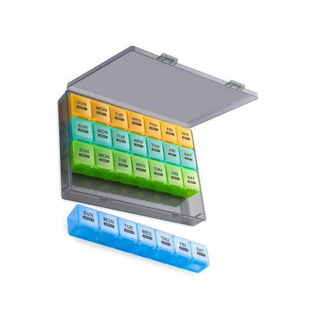 kurtrusly Weekly Pill Box For Organizing Vitamins Pill Organizer Is Convenient Solution gray