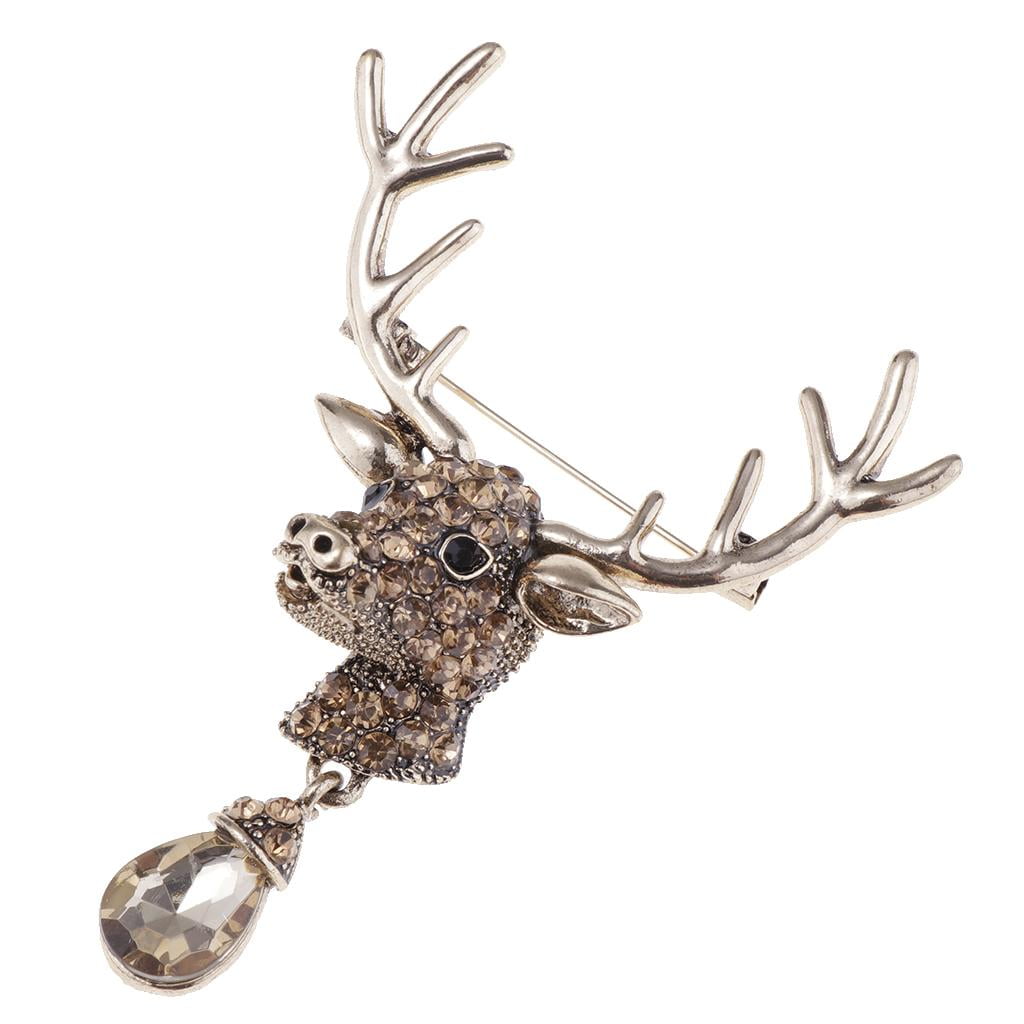 Vintage Gold Alloy Rhinestone Crystal Christmas Tree Deer Elk Snowman Brooch Pin 