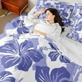 thumbnail image 4 of Feelyou Summer Palm Leaf Bedding Comforter Set 7 Pieces for Teens, Slate Blue Flower Floral Print Full Bedding Set, Plant Brotanical Reversible Fitted Sheet Flat Sheet, Microfiber Bedroom Decor, 4 of 8
