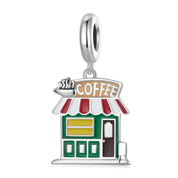 Coffee Shop Pendant 925 Sterling Silver Charm