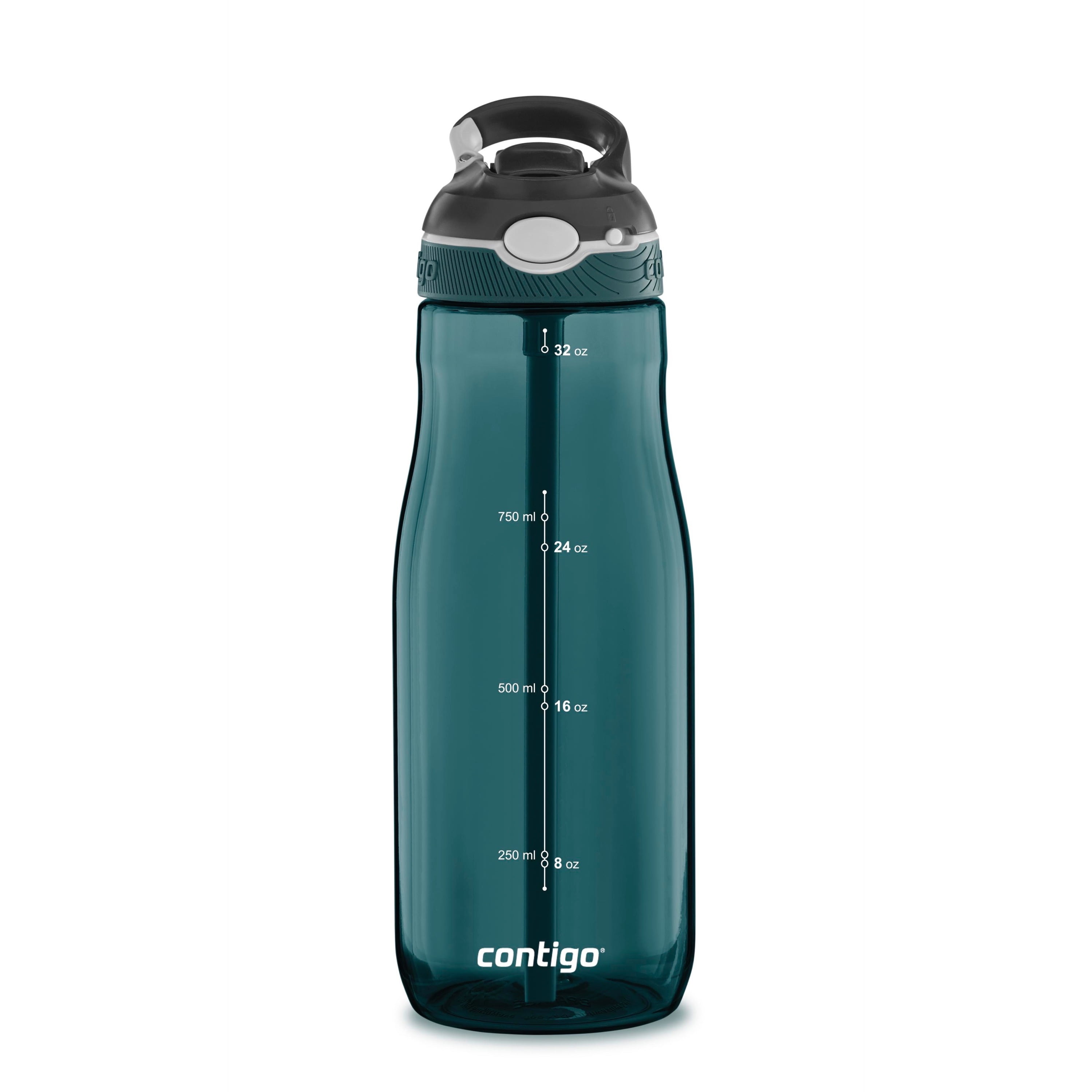 New Contigo 2 pack AUTOSPOUT 32OZ Water Bottles 2 Bonus Straws Blue & Grey