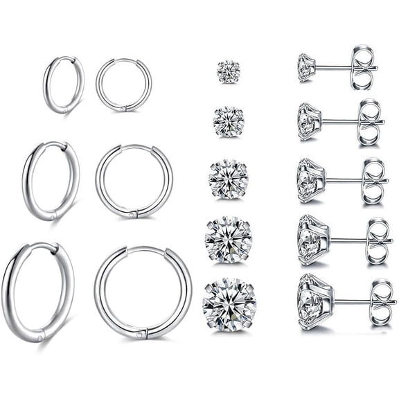 Xukmct 8 Pairs 316L Stainless Steel Small Hoop Earrings 14K Gold Plated Earrings Stud Flat Back Stud Earrings for Women Men