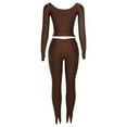 thumbnail image 4 of Camisón para Mujer Gibobby Casual moda sólido cuello en V manga larga cintura elástica pantalón conjunto (Café, S), 4 of 5