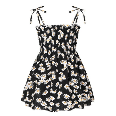 

EYIIYE Kids Girl Summer Floral Ruffle Suspender Casual Dresses Backless A-line Princess Dress