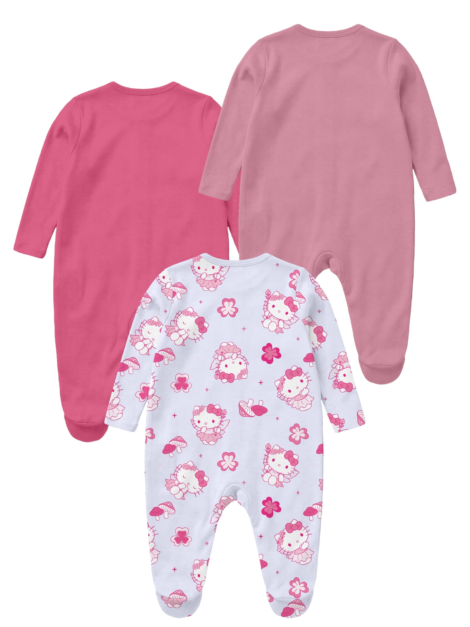 Hello Kitty Baby Girls 3 Pack Sleep n’ Play Coverall, Sizes Newborn-9M
