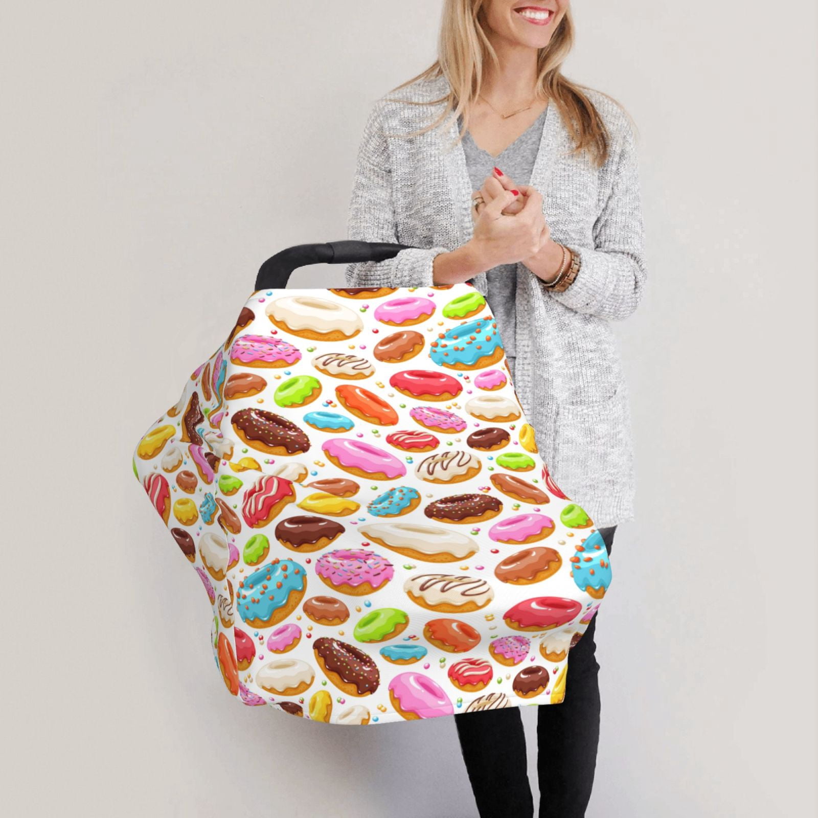 Fotbe Color Donut Pattern Car Seat Covers for Babies, Nursing Breastfeeding Cover Infant Carseat Canopy, Soft Stretchy Carrier Cover