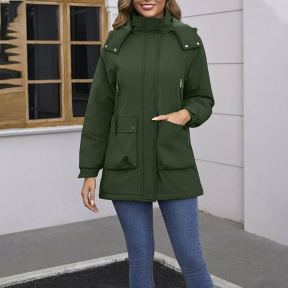 Women's Lightweight Winter Parka Jacket, Waterproof Windproof Hooded Coat with Multiple Pockets for Cold Weather, Daily Commute & Outdoor Activities
