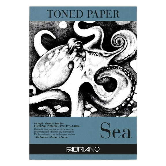 Fabriano Toned Paper Pad, 85 lb./120 gsm, 50 Sheets, 8.25" x 11.75", Sea