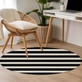 thumbnail image 5 of Black Beige Striped Large Area Rugs for Bedroom Living Room, Soft Non Slip Carpet Bedside Rug, Vintage Geometric Line Simple Round Floor Cover Kitchen Accent Rug 3' for Dining Room/Office, 5 of 9