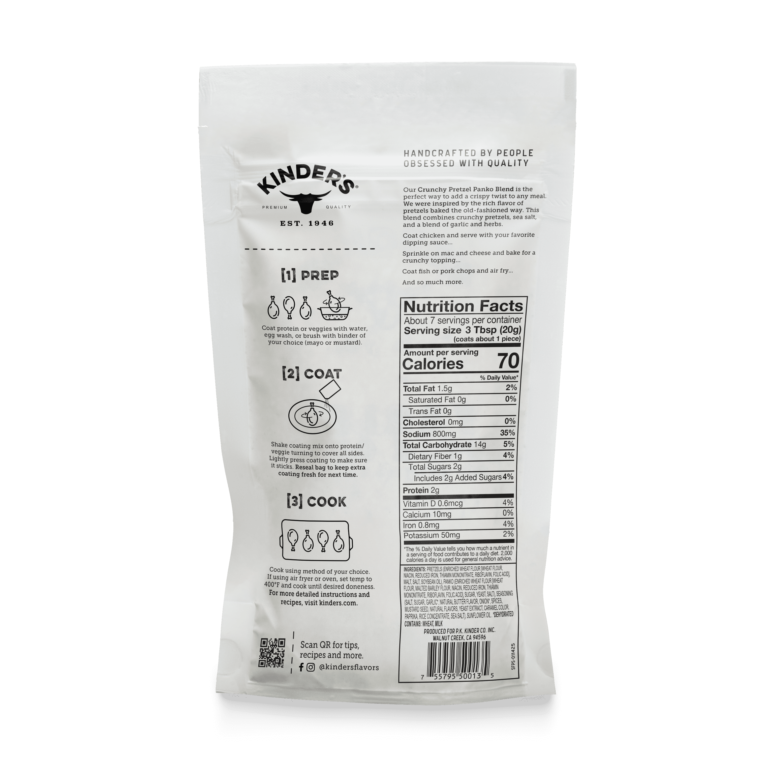 (3 pack) Kinder's Crunchy Pretzel Seasoned Panko Crumb Coating Mix, 5 oz