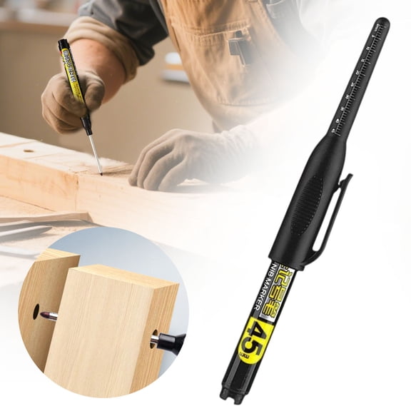 1pcs Black Long Nib Deep Hole Marker Pen - 45mm Extra-Length Tip for Precise Marking, Refillable Water-Resistant Construction Marker, Heavy-Duty Carpenter Pen for Woodworking & Plumbing