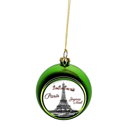Ornament Vintage Santa Claus And Sleigh Riding Over The Eiffel