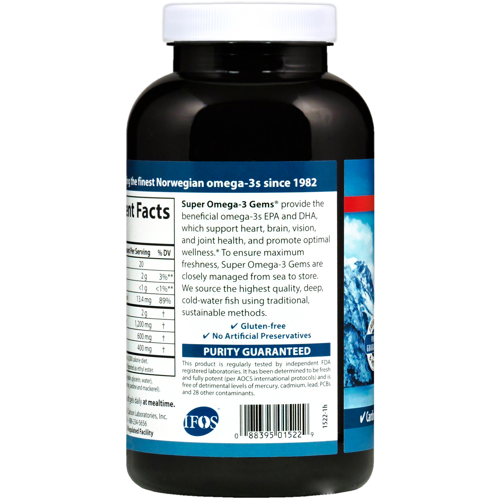 Carlson Wild Caught Super Omega-3 Gems, 1200 mg, 250 Soft Gels,