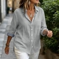 thumbnail image 6 of CHGBMOK Women's Linen Shirt Casual Long Sleeve Collared Blouse Button Down Cotton Tops with Pocket, 6 of 9