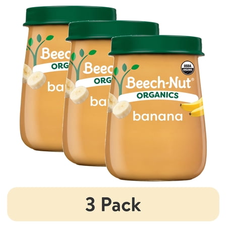 (3 pack) Beech-Nut Organics Stage 1 Organic Baby Food, Banana, 4 oz Jar