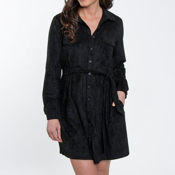 Elsie & Zoey Shiloh Stretchy Suede Long Sleeve Shirt Dress for Women