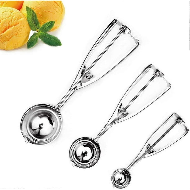3 Pack Ice Cream Scoops with trigger release,Stainless Metal Ice Cream