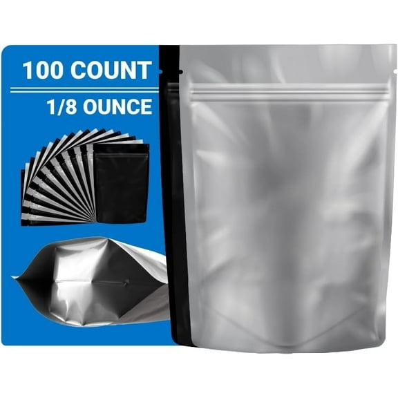 Loud Lock Mylar Bags 100 Count 5.25" x 3.75" Black/Clear - Resealable Food Storage Mylar Bags