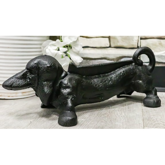 Cast Iron Black Sausage Dachshund Dog Boot Cleaner Scraper Statue Door Stopper