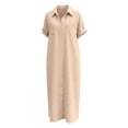 thumbnail image 6 of Sokhug Womens Maxi Shirt Dress Cotton Blend Short Sleeve Button Down Dress with Pockets Side Split Loose Casual Dresses, 6 of 6