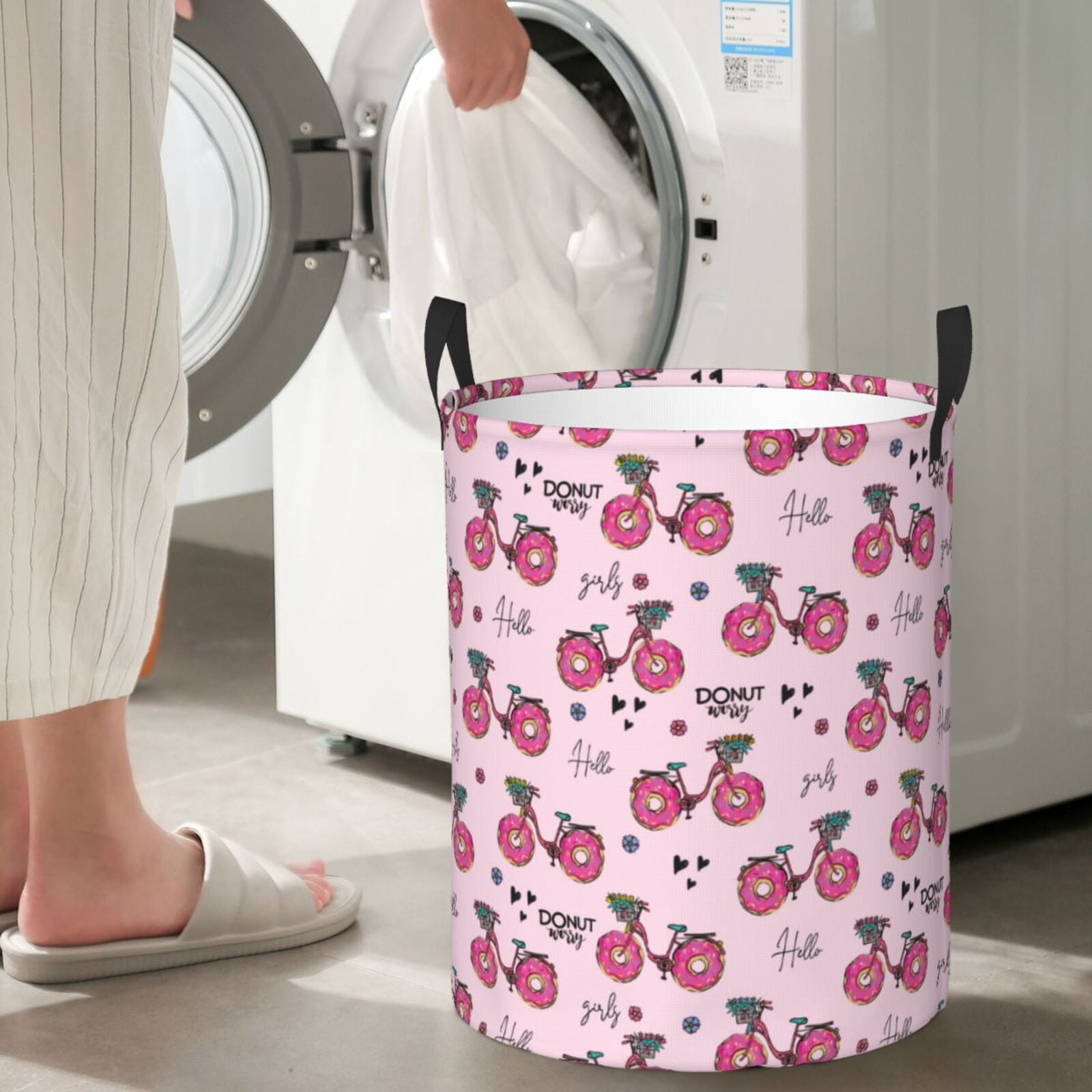 Large Laundry Basket with Handles - Bike with Donut Wheels Kids Baby Dirty Clothes Laundry Hamper for Bedroom Aesthetic