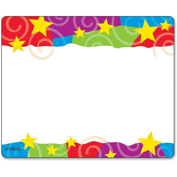 Trend Stars & Swirls Colorful Self-adhesive Name Tags - 3" Length x 2.50" Width - Rectangular - 36 / Pack - Assorted | Bundle of 5 Packs