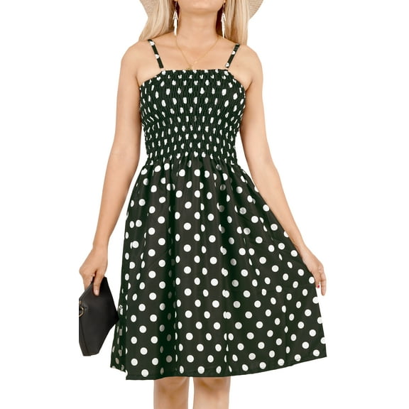 HAPPY BAY Women's Summer Boho Beach Halter Smocked Mini Flowy Dress Tube Top Strapless Dresses for Women One Size Polka Dots, Black