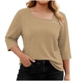 thumbnail image 5 of asdoklhq Oversized Tshirts for Women Crop Tops Crewneck Plus Size Fashion Women's Casual Printed V-Neck Long Sleeve T-shirt Button Spring and Summer Tops Khaki 4X, 5 of 7