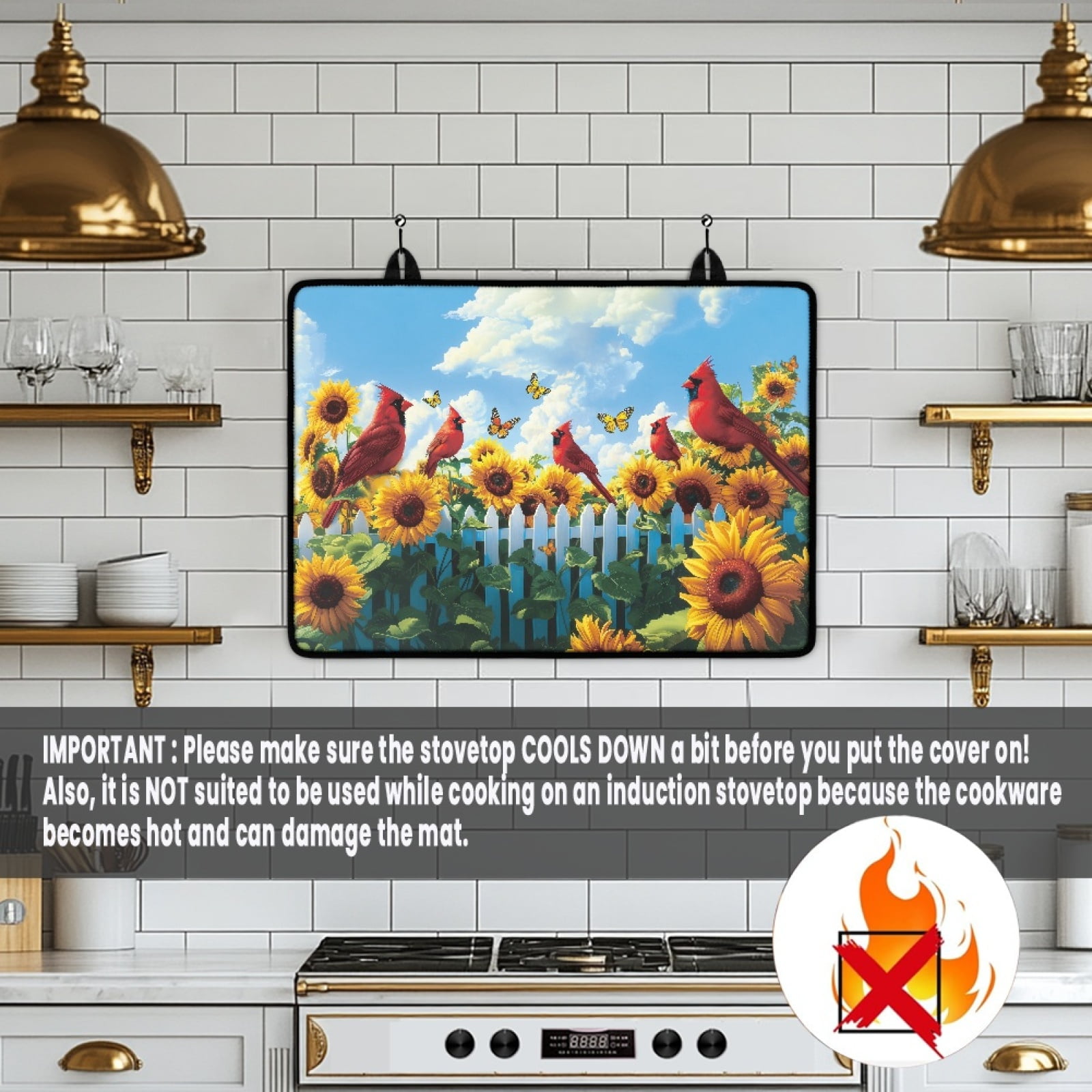 SEANATIVE Stove Top Cover for Glass Stove Cooktop Oven Mat Electric Stove Cover Countertop Surface Protection Multipurpose Electric Stove Mat, Sunflower North American Cardinal Bird Butterfly