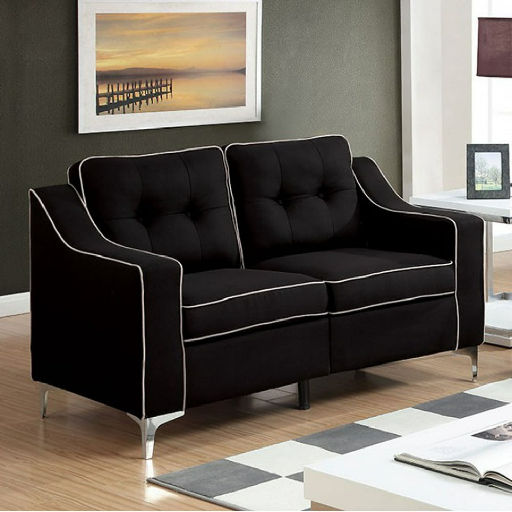 Contemporary Loveseat, Black Finish