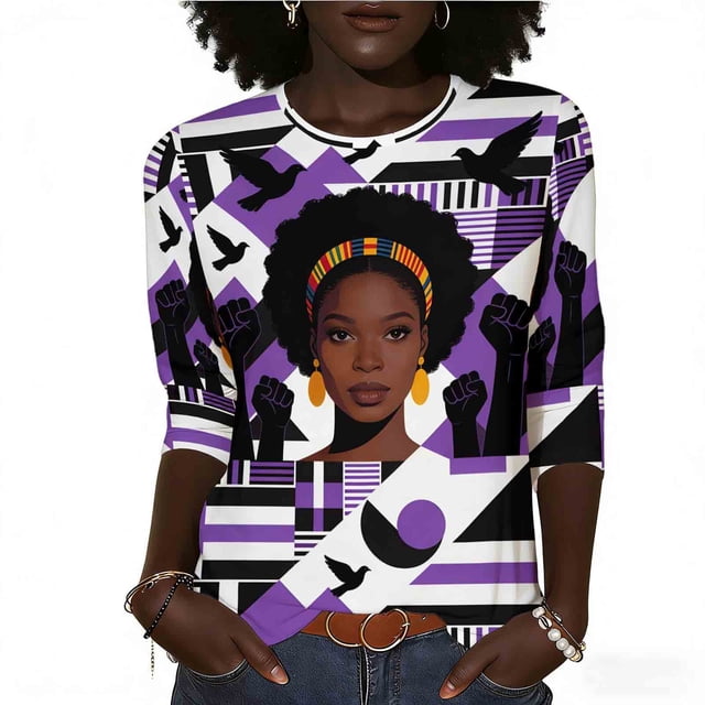 Otoño 3/4 Manga Tops para las Mujeres 2025 Impreso Casual Blusa de Verano Camiseta, Blusas de Manga Corta para las Mujeres Vestidos Casuales