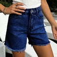 thumbnail image 4 of felwors Women's High Waist Beige Denim Shorts 2026 Trendy Raw Hem Stretchy Casual Shorts for Daily Vacation Wear（Dark Blue， XL）, 4 of 7