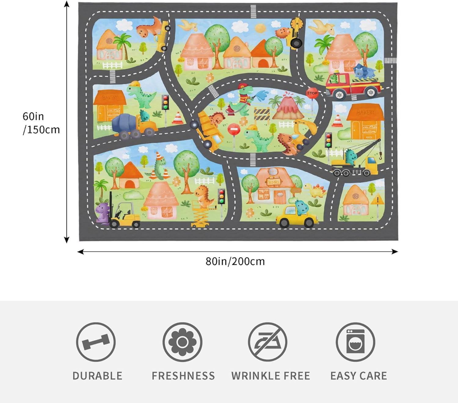 Dinosaur Construction Truck Flannel Gift Blanket Construction Truck Gift Blanket For Boy Girl Dinosaur Lovers Cozy Soft Dinosaur Road Map Throw Blanket for Bed Couch Outdoor50''''x 60'''' for Teens