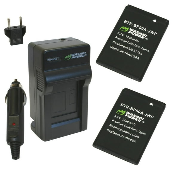 Wasabi Power Battery (2-Pack) and Charger for Samsung BP90A, IA-BP90A