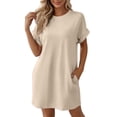 thumbnail image 4 of TEAJOPSUU Women's T-Shirt Dresses Casual Short Sleeve Crew Neck Shift Mini Dresses Knee Length Tunic Tee Shirt Dresses Beige, 4 of 9