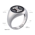 thumbnail image 2 of Silver Initial Letter Ring | Black Enamel Cubic Zirconia Signet Ring | Adjustable Statement Rings for Women Prom Cocktail Costume Jewelry, 2 of 6