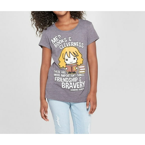 Harry Potter Girls' Hermione Granger Weekend Booked Short Sleeve T-shirt - (Charcoal Grey, X-Small 4/5)