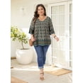 thumbnail image 3 of Agnes Orinda Women's Plus Size Bohe Tops Floral Print V Neck 3/4 Sleeve Dressy Top Casual Work Tunic Blouses 1X Green, 3 of 8