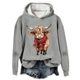 thumbnail image 2 of Christmas Sweatshirt Cow Print Pullover Hoody Festive Holiday Western Graphic Hooded Top Hoodie Women Grey XXXL, 2 of 4
