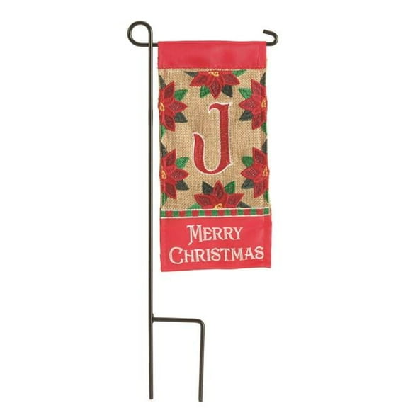 Magnolia Gardens M040009 4 x 8.5 in. Double Applique Merry Christmas Monogram J Burlap Mini Garden Flag