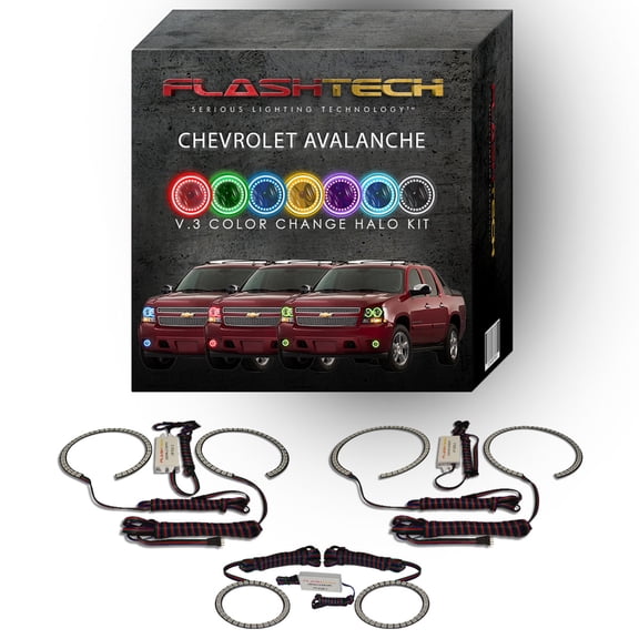 Flashtech RGB Color Changing LED Halo kit for 07-13 Chevy Avalanche Headlight & Fog Lights