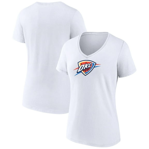 Women's White Oklahoma City Thunder Logo V-Neck T-Shirt