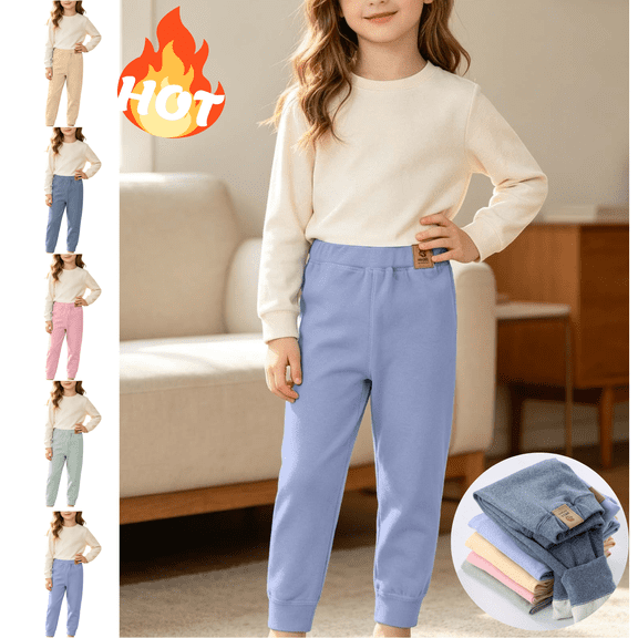 LUGOGNE Boys Girls Thermal Fleece Jogger Pants Kids Soft Warm Sleep Bottoms Fall Winter Clothing Blue,Size 3