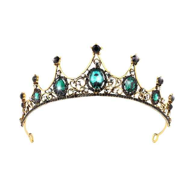 FELTECHELECTR FRCOLOR Tiara de cristal verde barroco, corona de aleación vintage para el cabello, accesorios para el cabello para bodas y compromisos